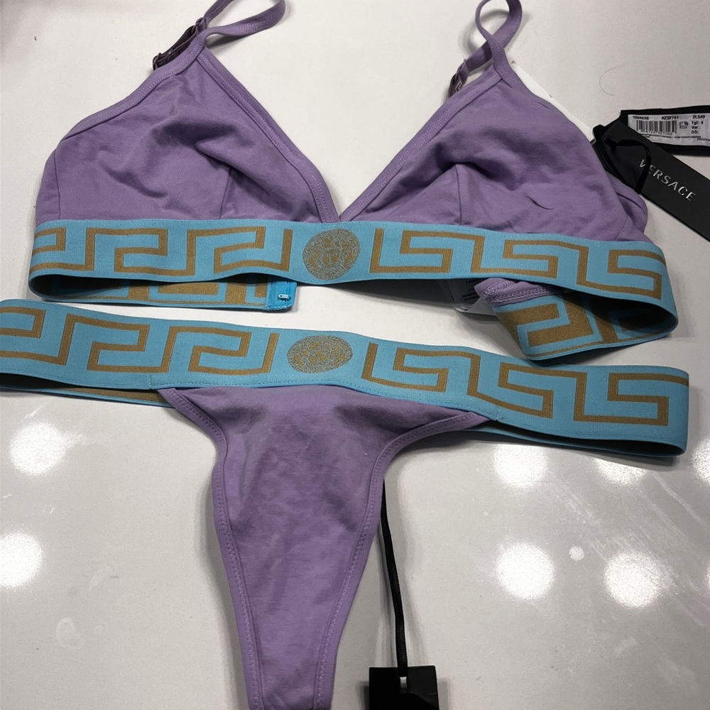 Versace Purple and Blue thong and bracelet